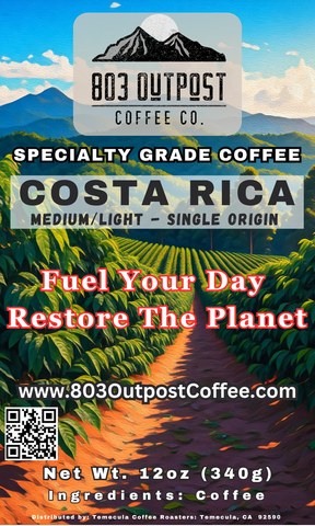 Costa Rica – medium roast coffee with citrus and honey notes 803 Outpost Costa Rica – ethically sourced coffee from Tarrazú Highlands